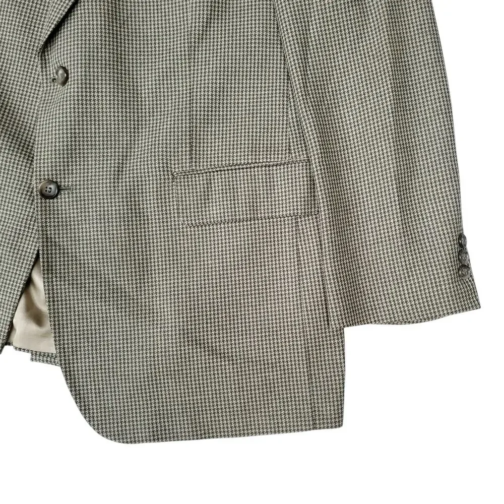 Brooks Brothers Preppy Wool Silk Green Houndstooth Blazer Jacket Sport Coat 43R